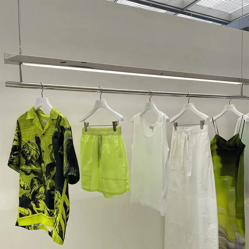 custom.Boutique Garment Shop Stainless Steel Clothing Hanger Display Rack LED Light Store