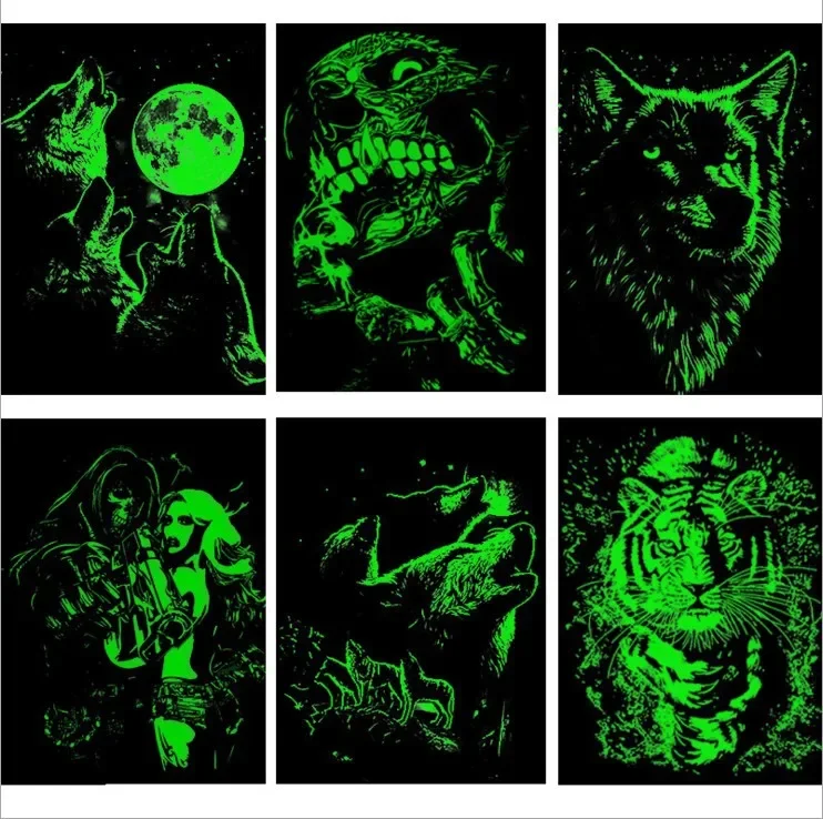 3d Fluorescent T-shirt Men's Punk Glow Fashion Three-dimensional Short-sleeved T-shirt Men's Halloween Fluorescent Shirt