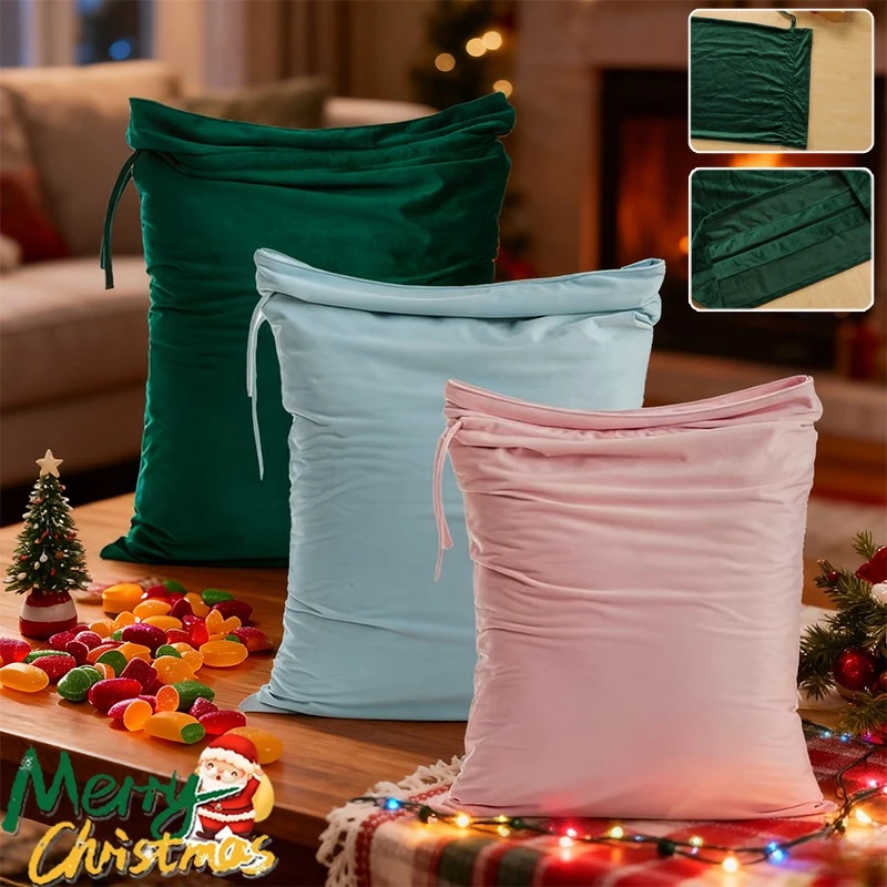 

2026 Christmas Eve Bundle Pocket Velvet Soft Large Xmas Present Storage Reusable Christmas Candy JewelryBag Decoración Navideña