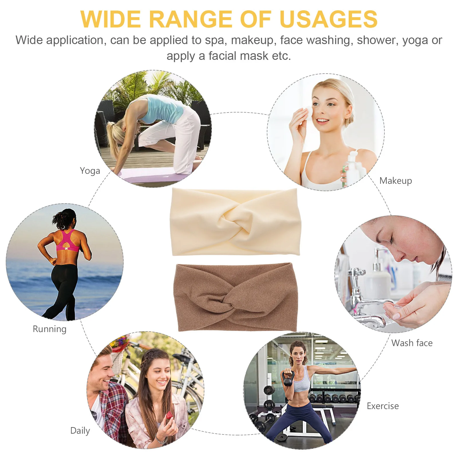 

2 шт. широкие эластичные женские повязки на голову с завязками, тканевые ленты для волос для мытья и тренировок, женские повязки на голову, повязка на голову для йоги