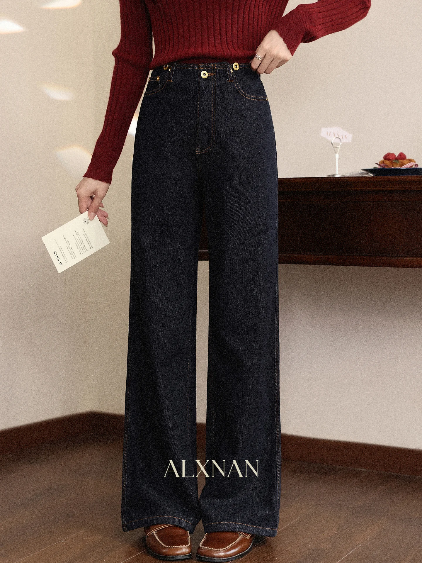 

Slimming Blue Wide Leg Jeans Women's Autumn Winter Drapey Straight Cut Denim Pants Retro Sle Casual Low Waist by Lu Xiang Nan