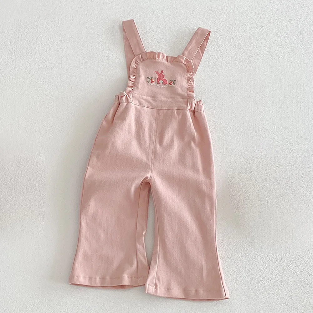 Baby Girl Overalls Cotton Solid Color Embrodiery Ruffles Fashion Spring New Arrival Kids Clothes Toddler Pants
