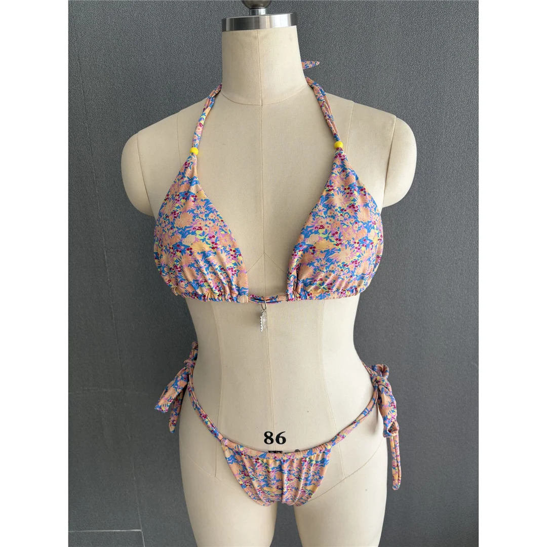 S - XL, mit Blumenmuster, trägerloses Bikini-Oberteil, Damen-Badeanzug, zweiteiliges Bikini-Set, Badebekleidung, Badeanzug, Modell V6212. – Detail 14