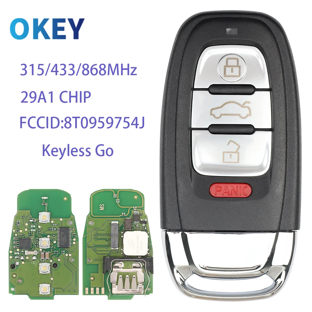 Okey Keyless Go Smart Remote Car Key 754J For Au-di A4 A5 A6L A7 A8 Q5 for V-W PHIDEON 29A1 Chip For Lamborghini 315/433/868Mhz