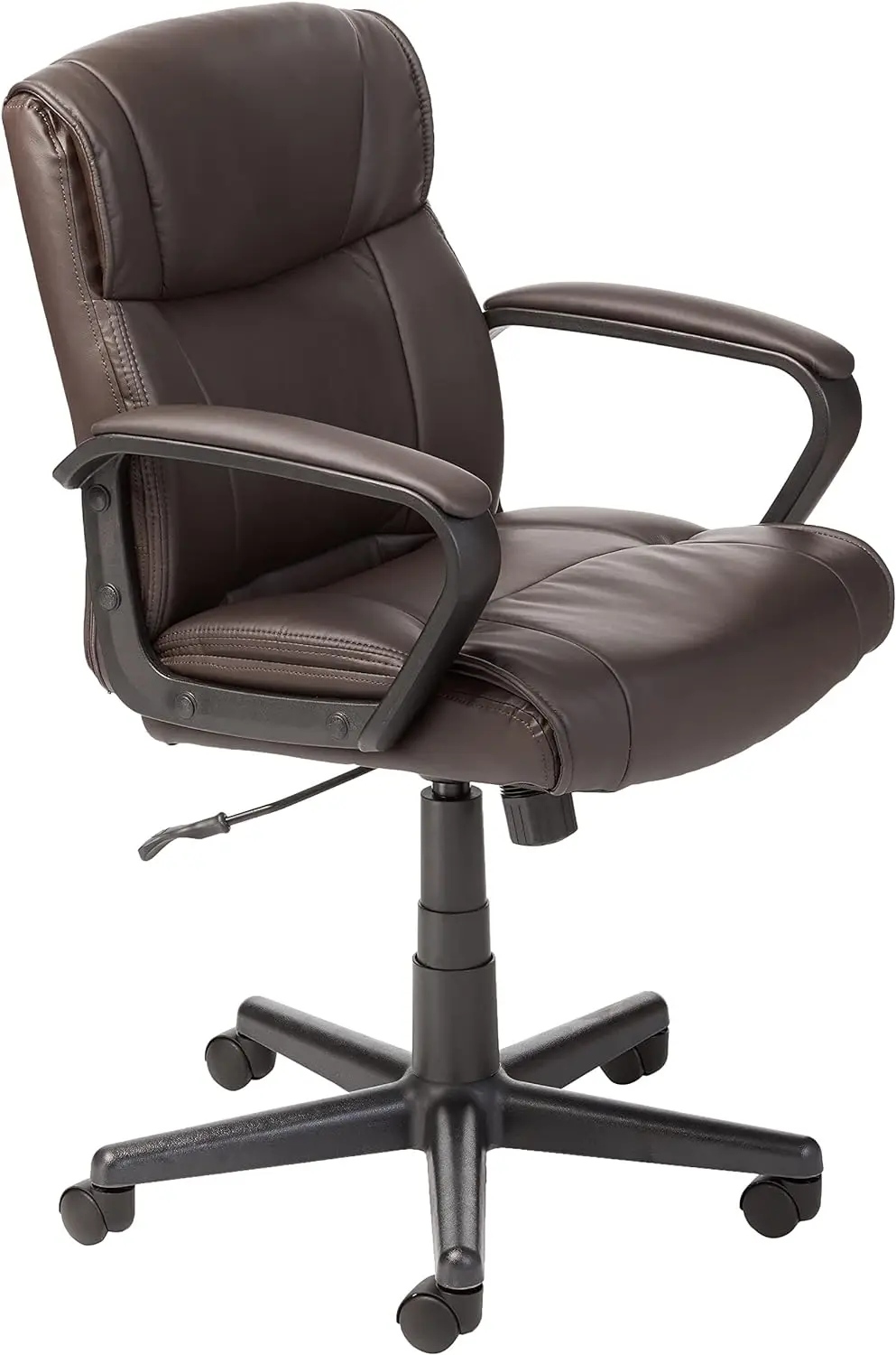 

Office Task Chair with Padded Armrests, Adjustable Mid-Back, 360 Swivel, 275 lbs Capacity, Dark Brown Faux Leather