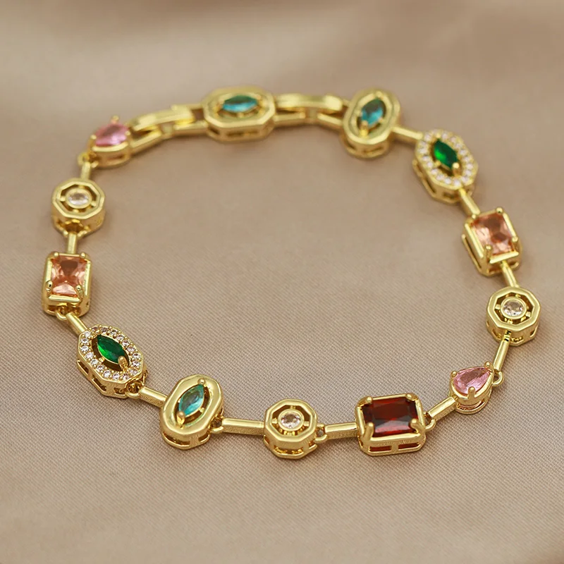 316L Classic Multicolor Crystal Waterdrop Bracelets for Women Luxury Zirconia Bracelets Wrist Jewelry