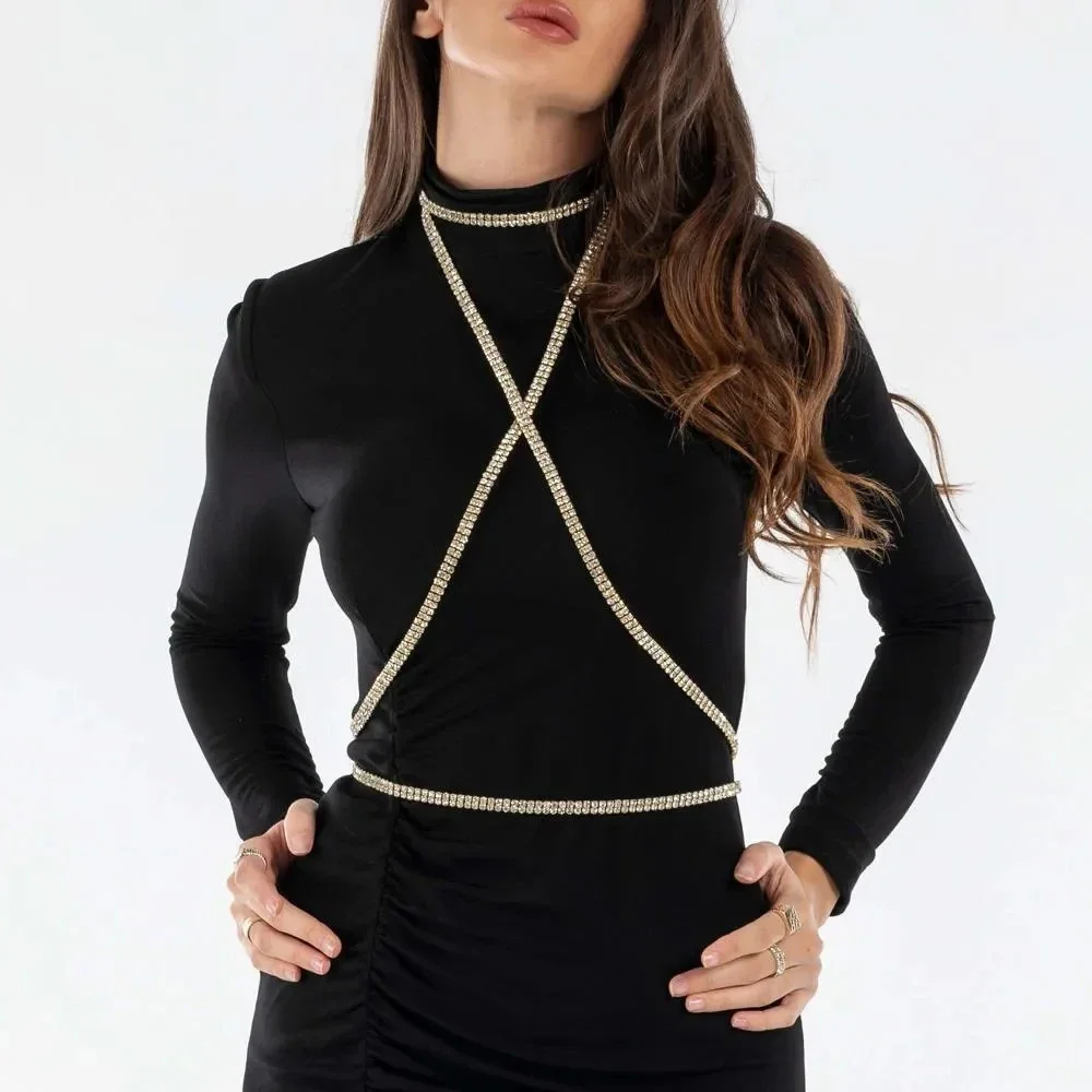 حجر المشجعين حجر الراين الصدر سلسلة العصرية متعدد الصف مثير الصدرية سلسلة النساء ملهى ليلي حفلة مجوهرات للجسم اكسسوارات #6