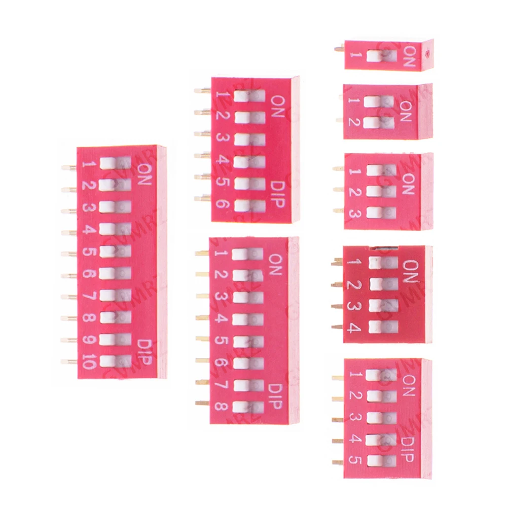 5PCS/LOT 2.54mm Pitch DIP Switch, 1-10 Bit Right-Angle 90° Horizontal Mount PCB Plug-in IC Module  1Bit 2Bit 3Bit 4Bit 5Bit