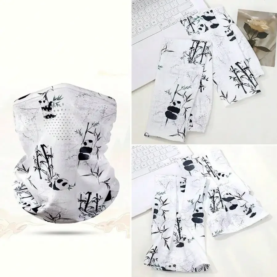 

Panda Bamboo Print Sunscreen Face Neck Cover Ice Silk UV Protection Bandana For Women
