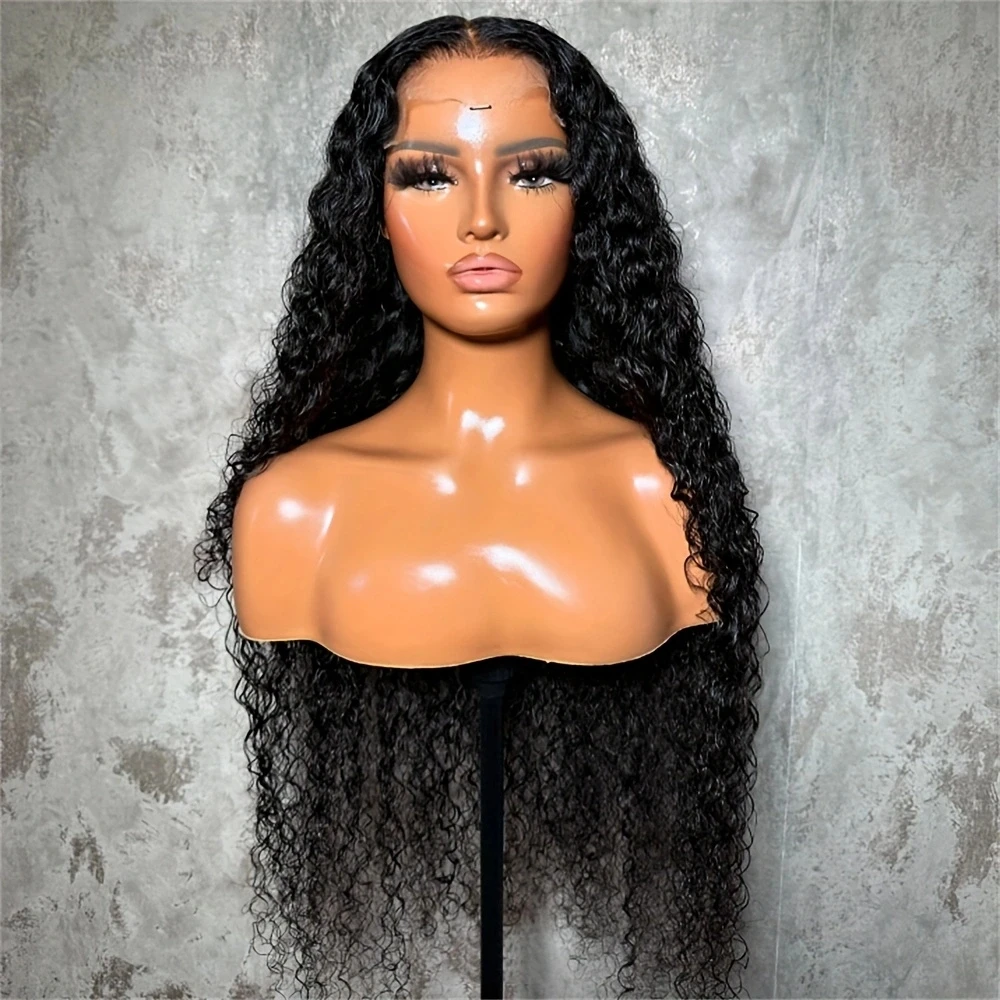 26 дюймов Мягкий 180 Плотность Бесклеевой Длинный Натуральный Черный Кудрявый Глубокий Парик Фронта Шнурка Для Женщин С Волосами Младенца Предварительно Собранные Ежедневно