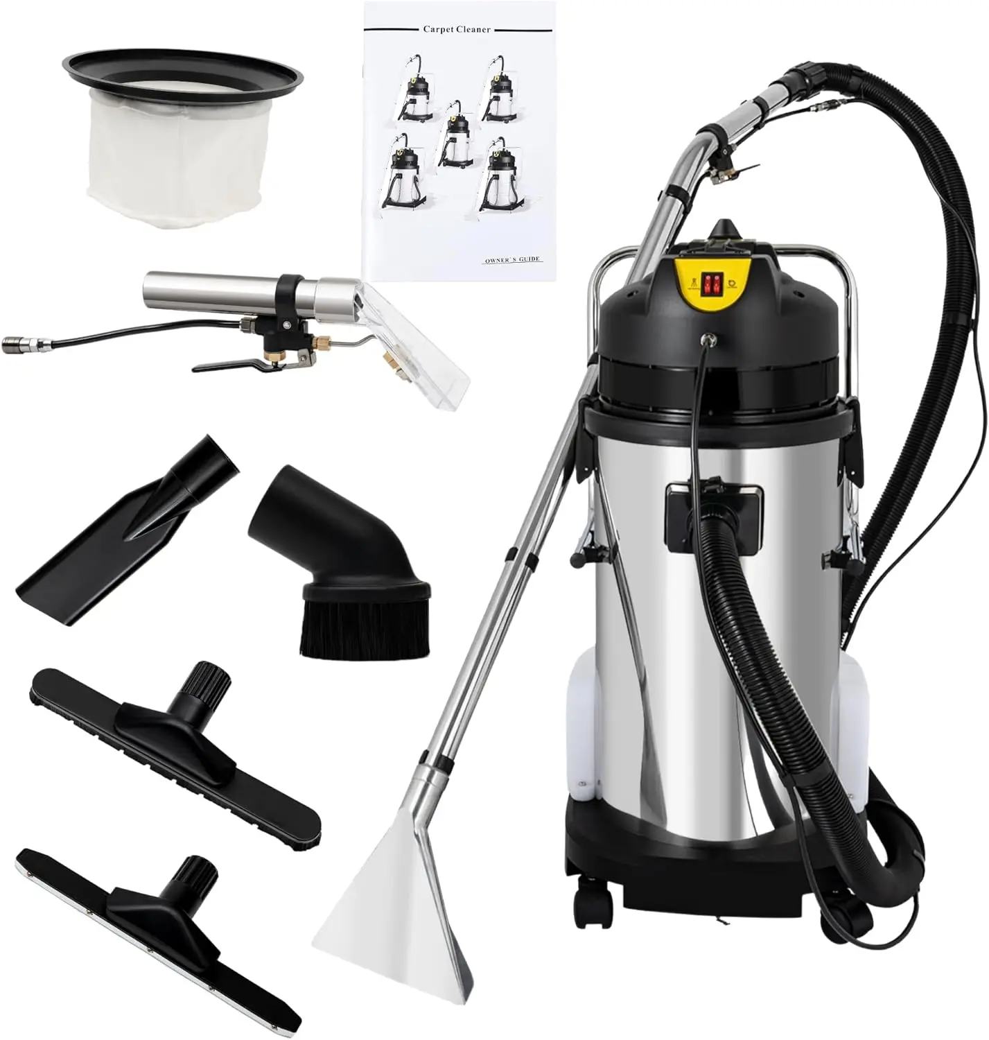 

Cleaning Machine with Water Vacuuming Head&Round Brush, Portable Wet Dry Curtain Fabric Dust Cleaner for Hotels, Guest Houses