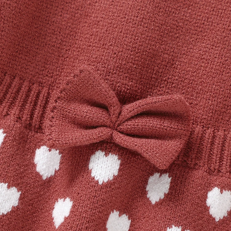 2pcs Baby Girl Clothes Sets Cute Bowknot Dots Knitted Newborn Red Full Sleeve Sweater Tops+Trousers Outfit Autumn Winter Costume