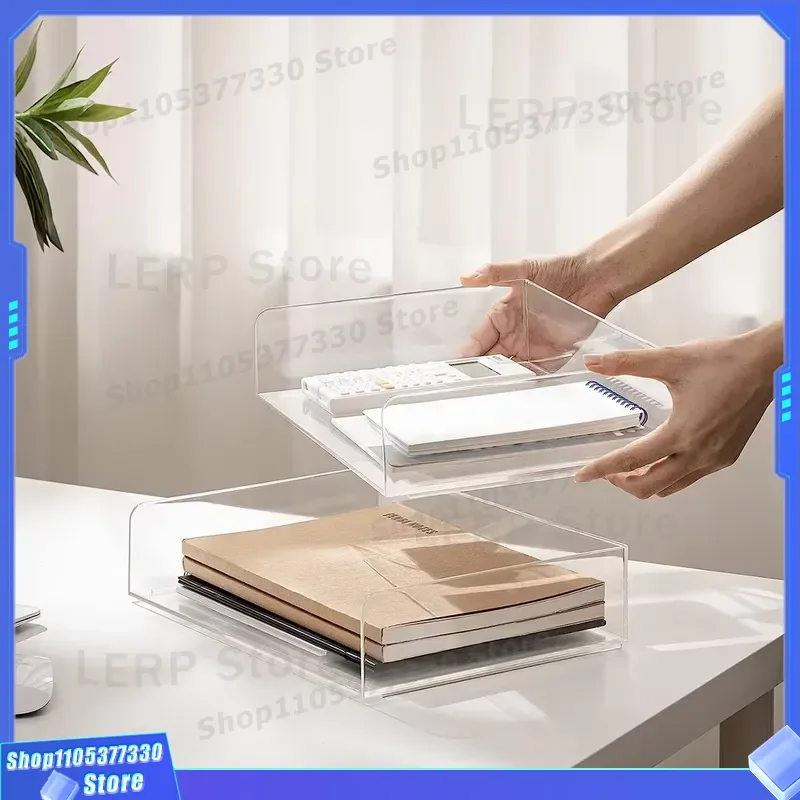 Custom Modern Acrylic Document Display Stand Transparent Stackable A4 Paper Letter File Organizer Storage Holder for Office