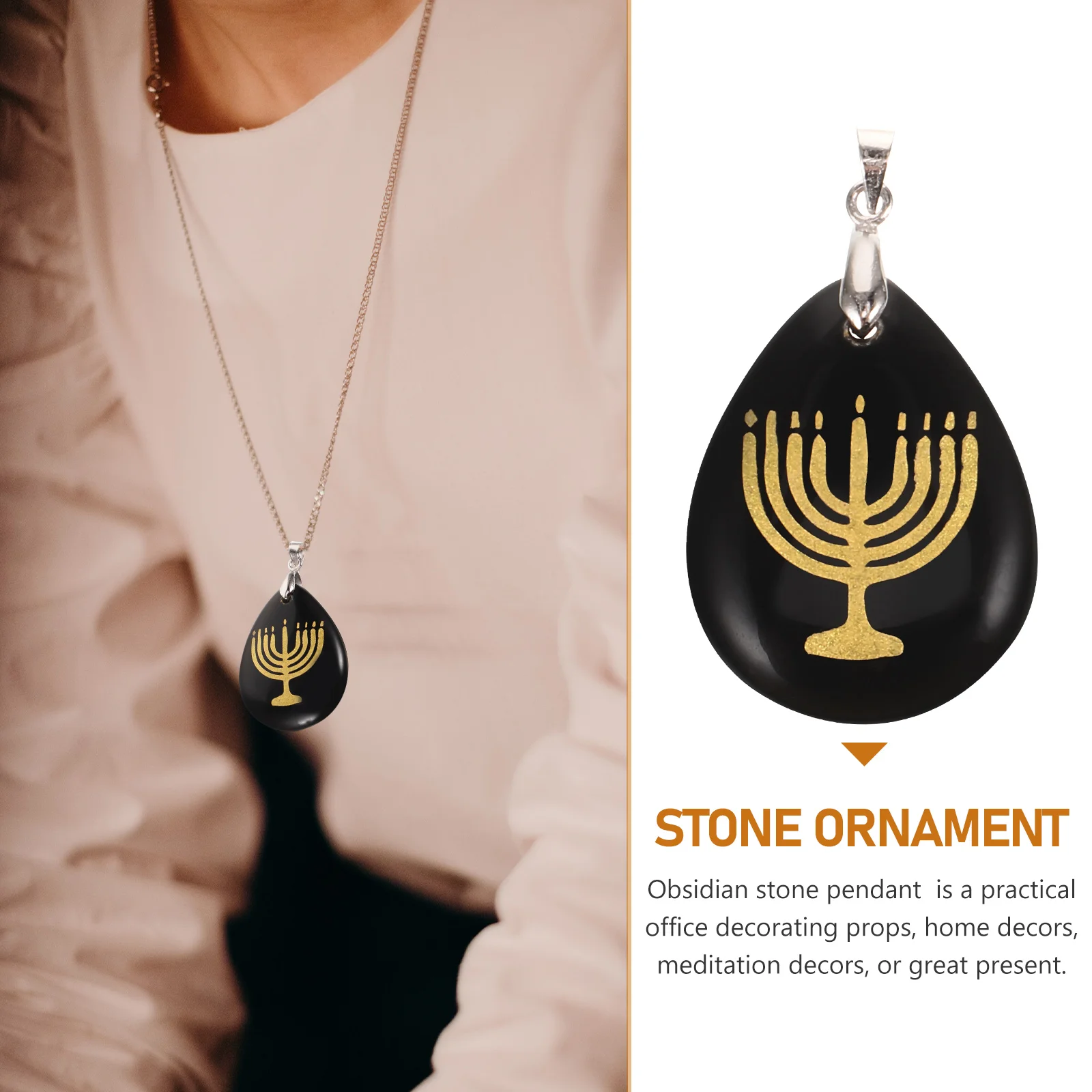 

Crystal Carved Candlestick Pendant Natural Obsidian Stone Home Decor Stress Relief Necklace DIY Jewelry Making Office Props