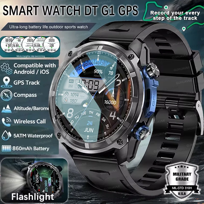 

2025 New T-Rex 3 Tactical Smartwatch Built-in GPS Offline Map 4GB Memory 5ATM Waterproof Swimming Men Militray Smart Bracelets