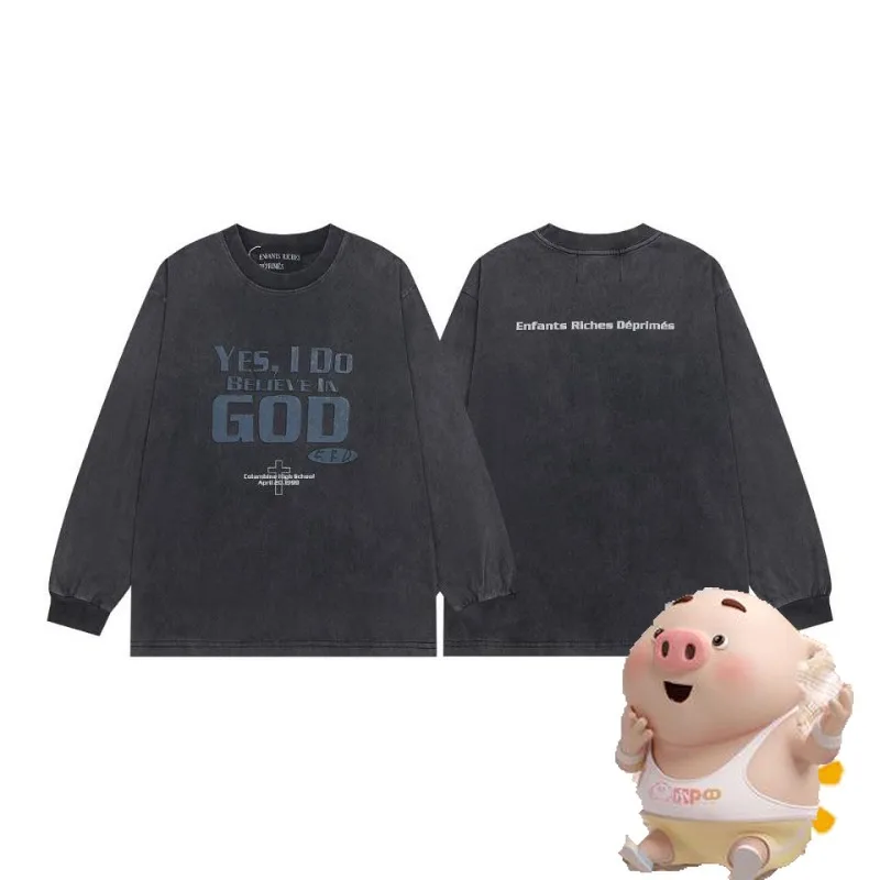 

Hip Hop Oversized Logo YES I DO Believe in God ERD Long Sleeve T-Shirt Men Women Enfants Riches Deprimes T Shirt