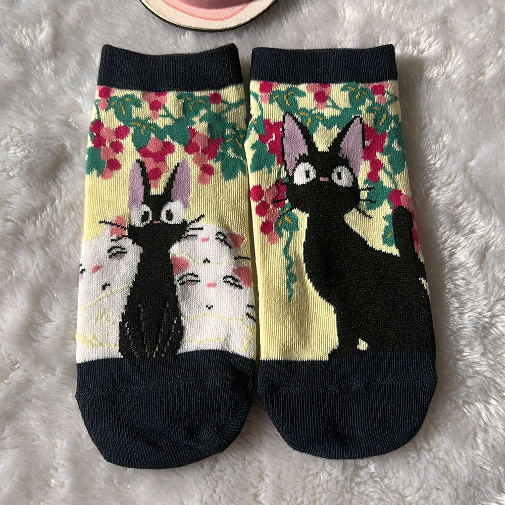 Japanese Anime Cartoon Grey Cat Socks Cute Calcifer Short Socks Jiji Socks Birthday Gifts For Girls Size Eu35-40