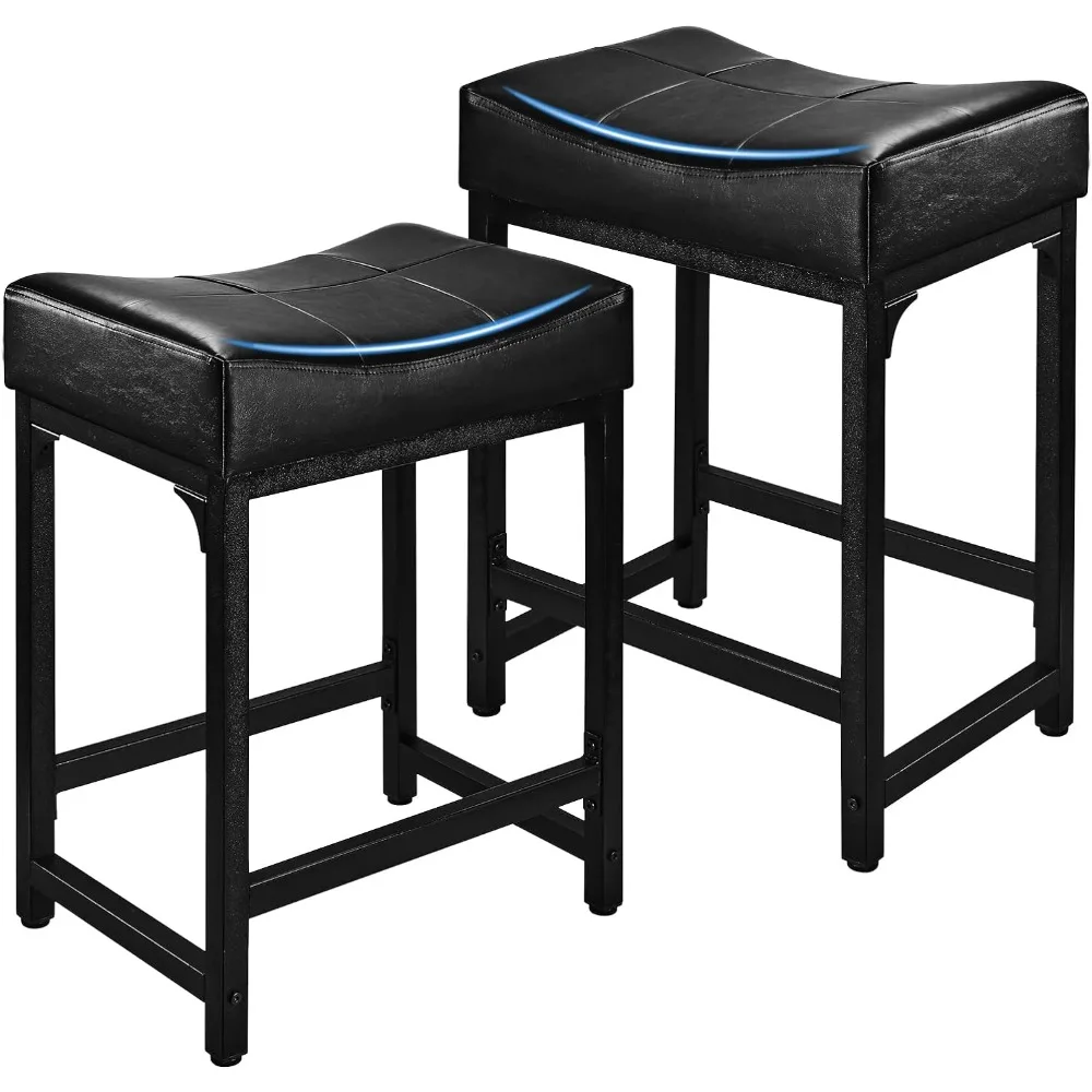 

Black Steel Frame Bar Stools Set of 2, 24 Inch Stools for Kitchen Counter with Soft Cushion Bar Stools