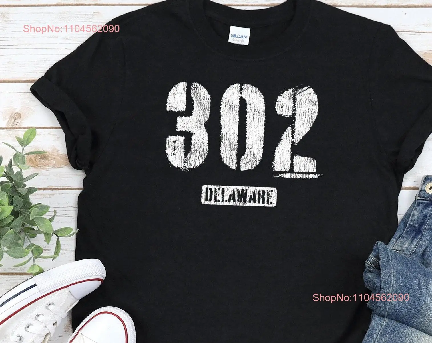 

DELAWARE T Shirt In Black Navy Dark Heather 302 area code rough stencil art design w vintage texture aesthetic