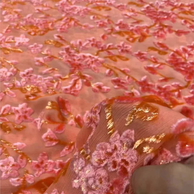 

High-end custom-made new Chinese-style armor shawl fabric made of orange silk corned floral fleece