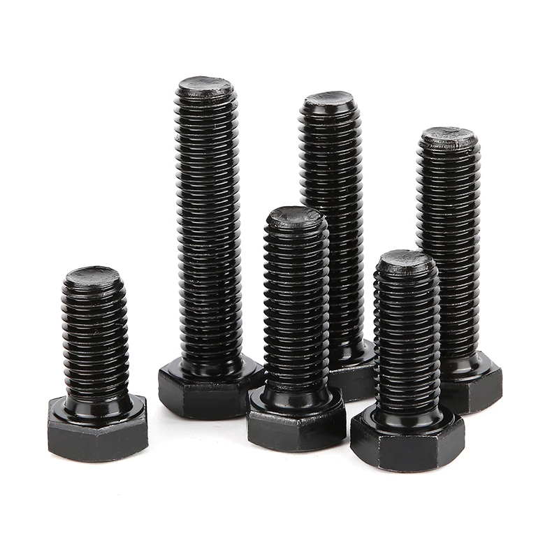 Black Oxide Carbon Steel Fine Thread Hex Bolt Full Tooth Metric External Hex Screw M8 M10M12 Pitch 1 1.25 1.5mm Machine Fastener