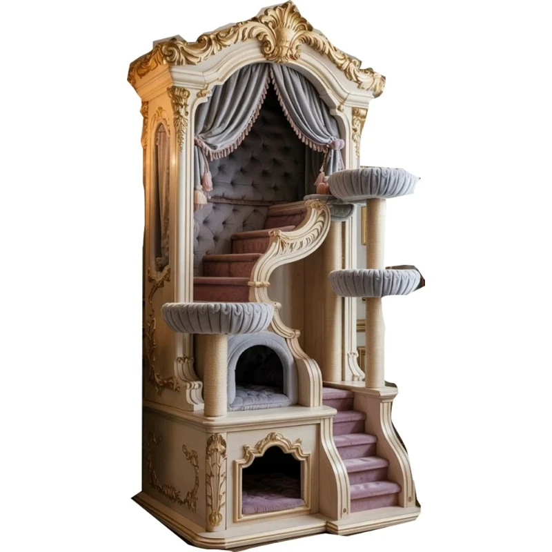 Solid wood indoor cat climbing frame cat nest cage thermal cat house villa