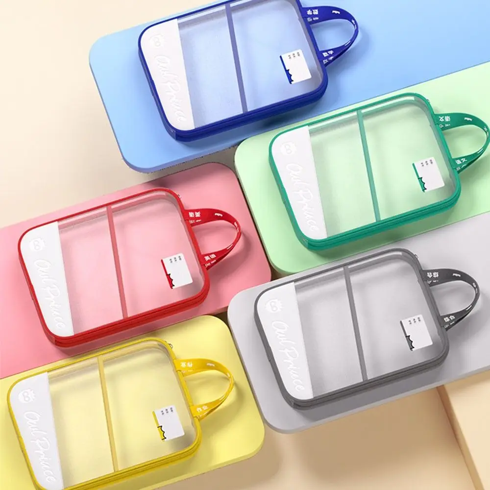 

Portable A4 Transparent File Bag L-shaped Large Capacity Test Paper Storage Bag with Handle Double-layer File Pocket Kids