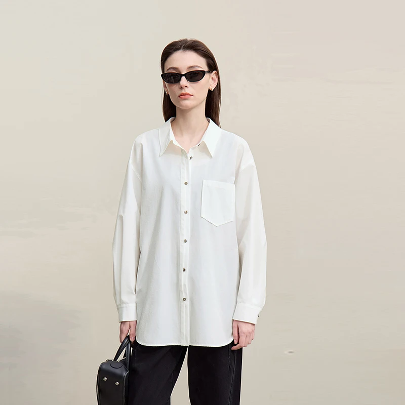 Amii camisa feminina 2026 primavera nova lapela camisa de manga longa volta colarinho fenda branco versátil solto blusa casual para mulher 12641099