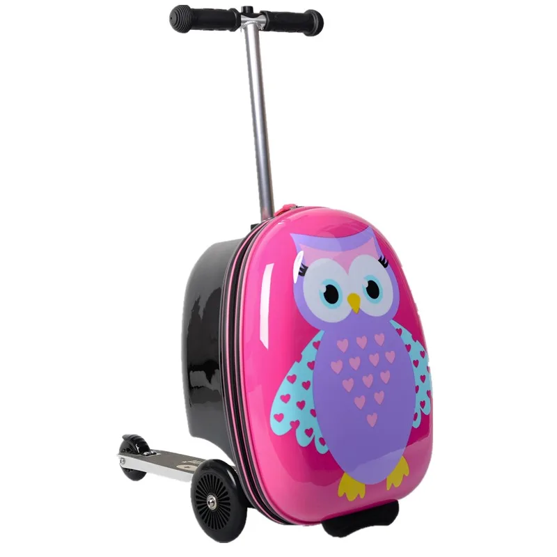 Kids Skateboard Luggage Schoolbag Folding Trolley Case Children's Suitcase on Wheels Travel Bag Cartoon Skating Ride Scooter