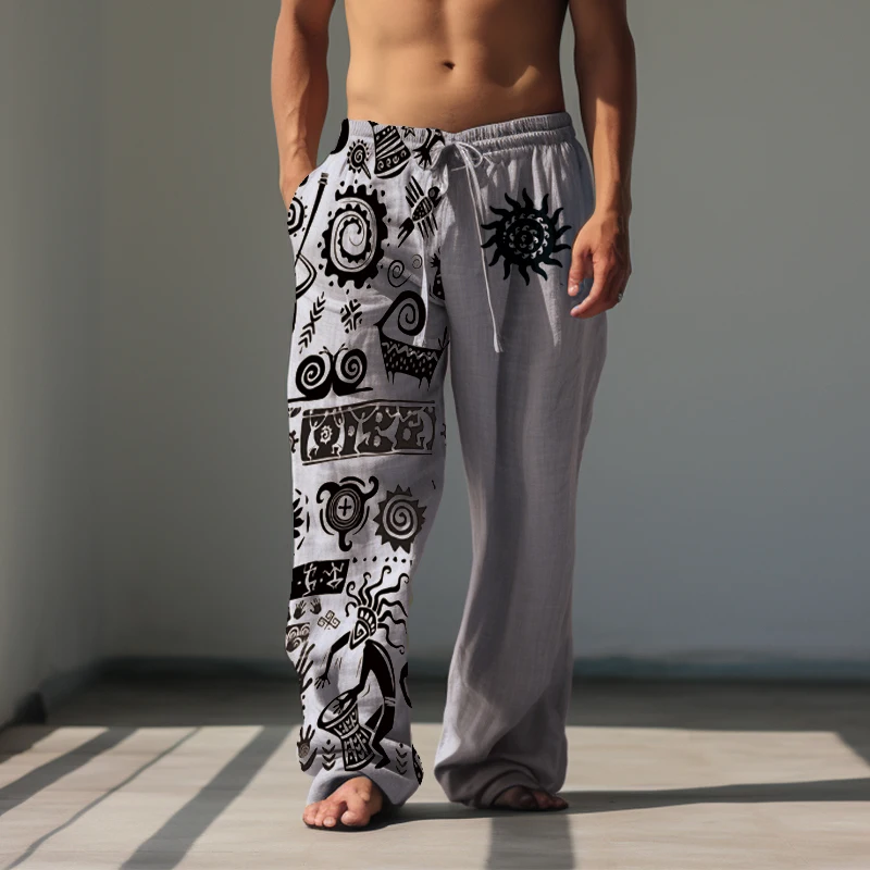 Retro National Pants Outdoor Street Printed Straight Leg Wide Leg Pants Spring And Autumn Loose Casual Pants For Men