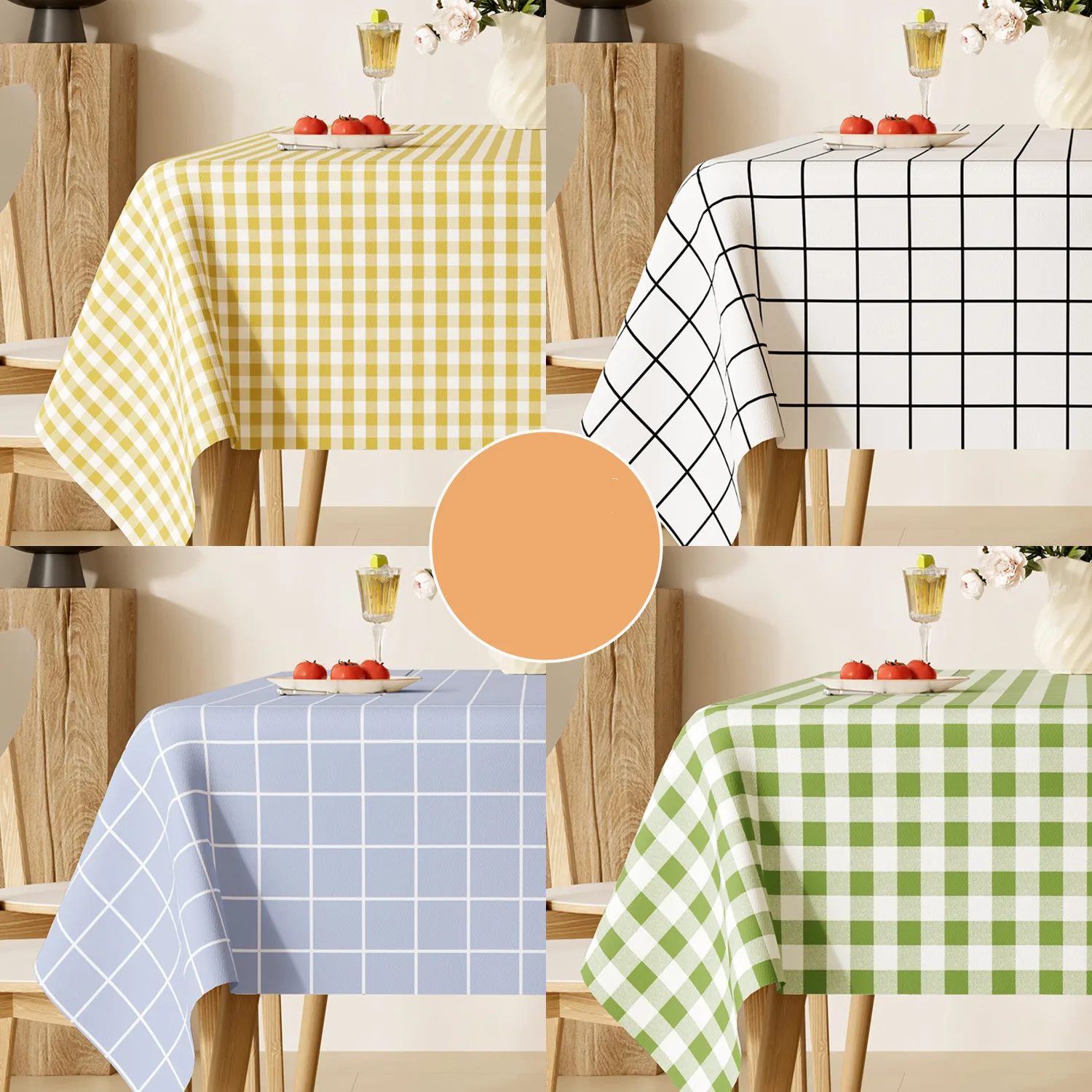 Small Plaid PVC Tablecloth Waterproof Oilproof Heatproof Wear-resistant Durable Easy Clean Rectangle Table Cover 1.4-2.2m Decro