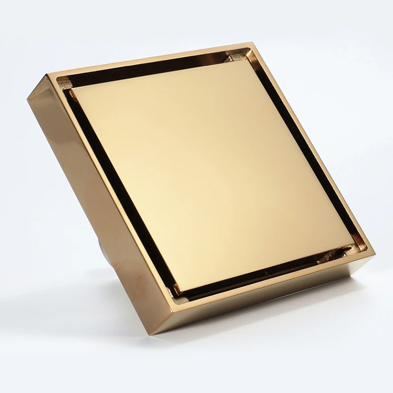 Brushed Rose Gold Brass Invisible Floor Drain Deodorizing Garbage Filtering Floor Drain Bathroom Embedded Square Floor Drain