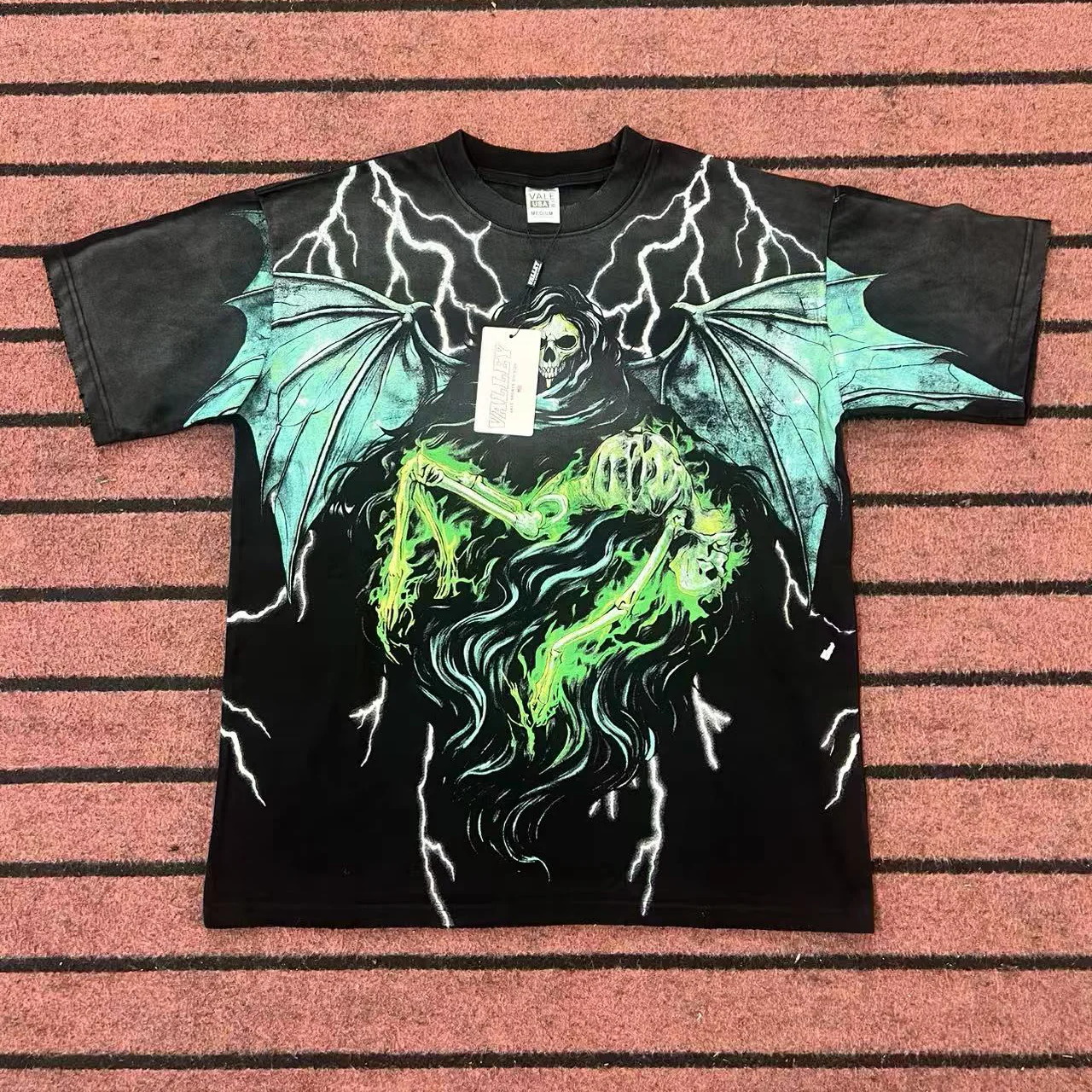 Vale Valley American Trendy Brand Demon Print High Street Hip Hop Heavyweight Loose Fit Pure Cotton Short Sleeve T-Shirt