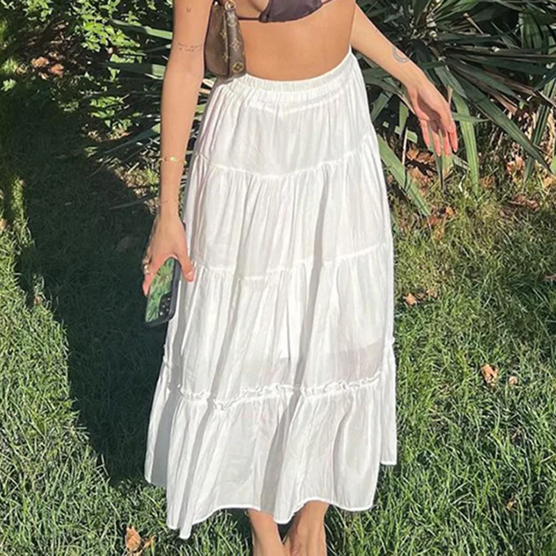 Y2K Bohemian style white patchwork long skirt 2023 summer new thin and loose fitting outerwear versatile casual skirt