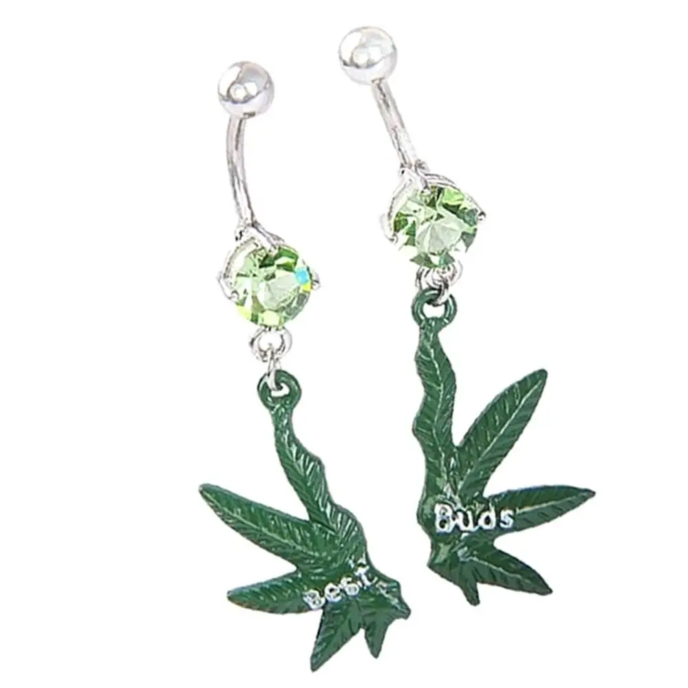 1pair Crystal Navel Ring Maple of Leaf Dangled Belly Piercing Surgical Nombril Ombligo Belly Button Rings for Women Body Jewelry