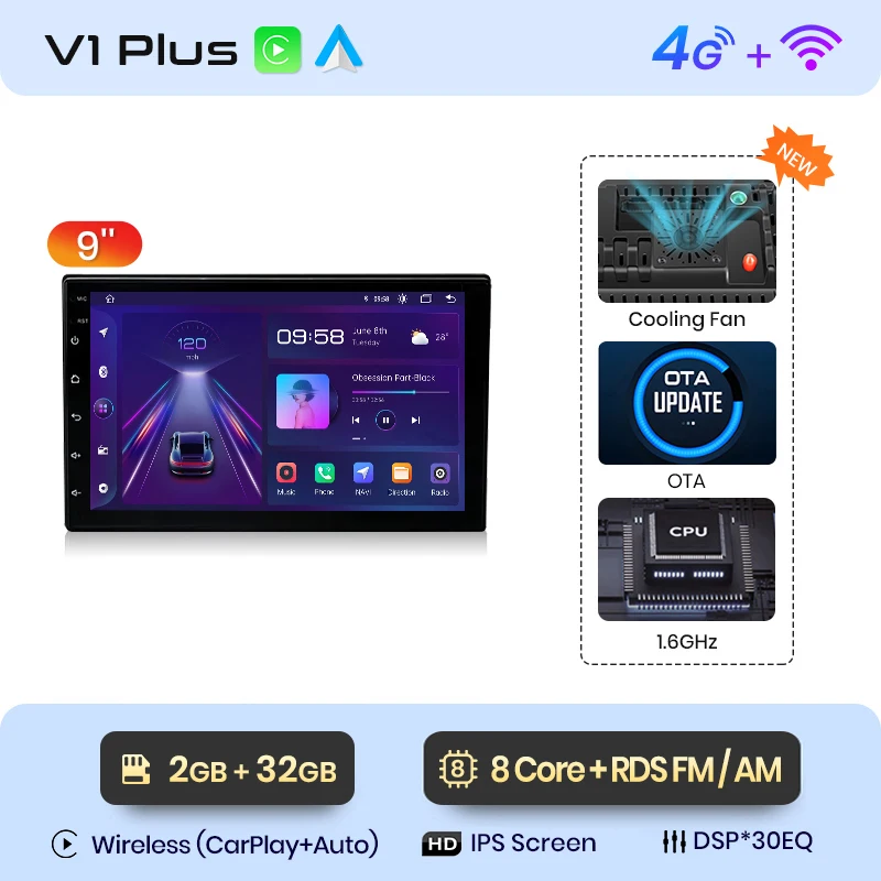 Junsun Qualcomm Autoradio 360 View Camera Draadloze CarPlay voor Apple Android Auto Universele Stereo Autoradio 4G GPS RDS WiFi BT - afbeelding 1