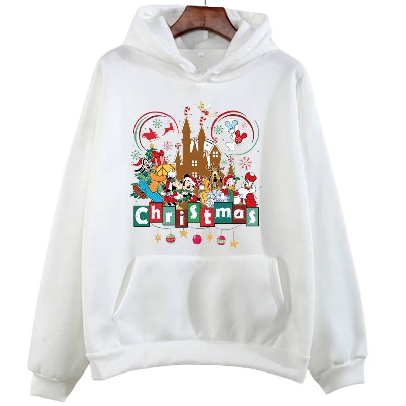 Christmas Disney Mickey Mouse Cartoon Printed Hoodies Fashion Women Casual Long Sleeves Sweatshirt Tops Harajuku Pullover