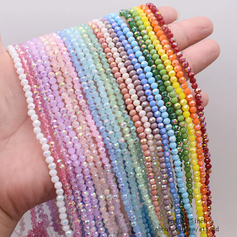 4mm 110pcs/strand New Color Glass Beads Rondell Faceted Crystal Beaded Loose Spacer Beads For Jewelry Making DIY Bracelet view 3