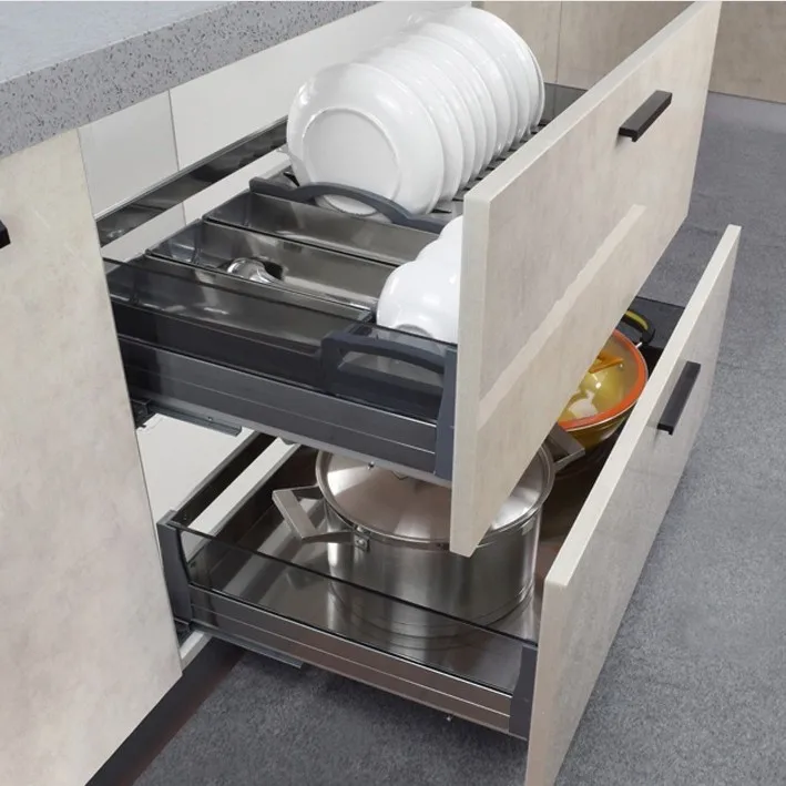 Drawer door panel! Tempered glass stove pull-out basket, dish baske, pot baskt, floor cabinet, pull-out baset, damping guide