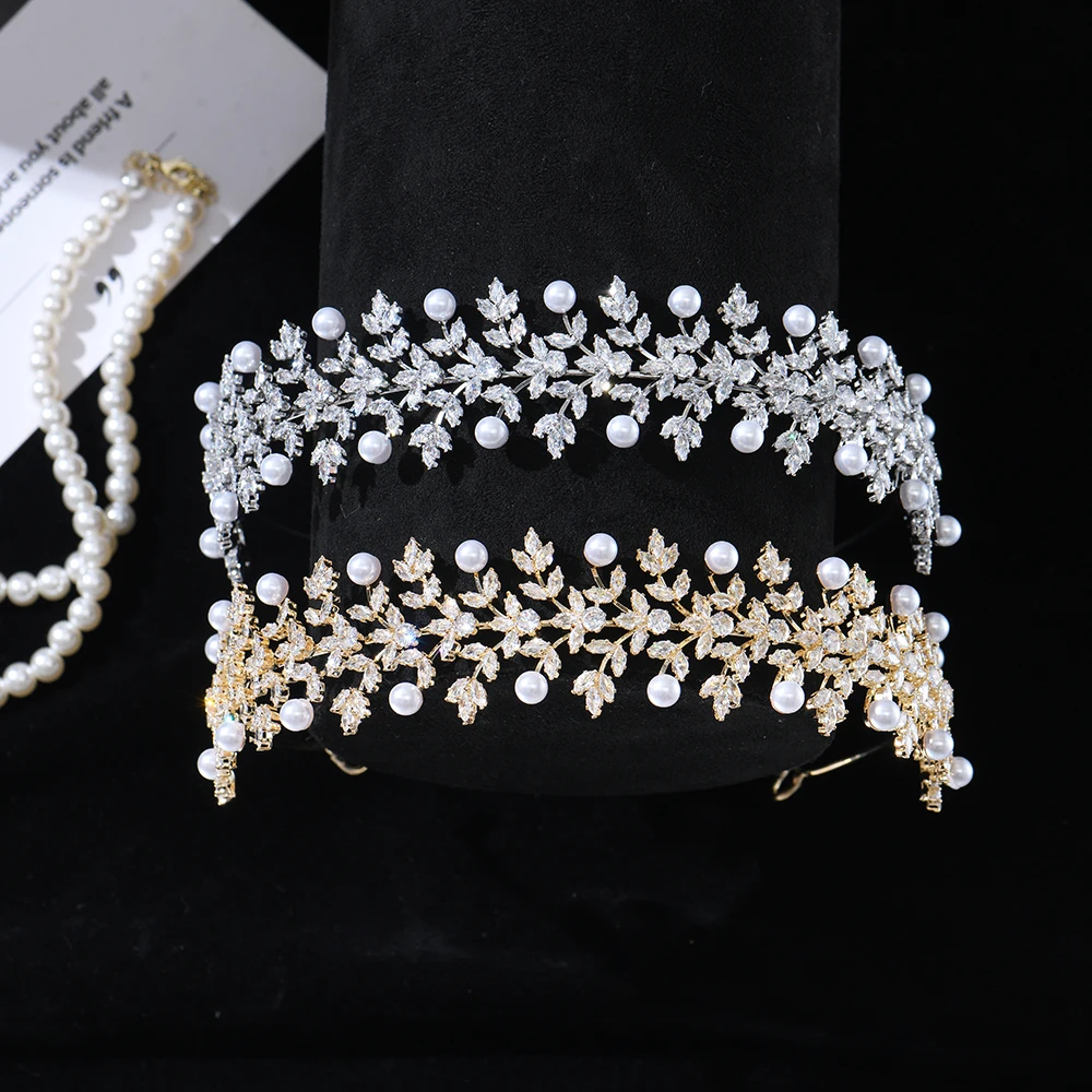 

Свадебная повязка на голову с кубическим цирконием, свадебный головной убор, жемчужная тиара невесты, корона для женщин, свадебные украшения для выпускного вечера, аксессуары для волос