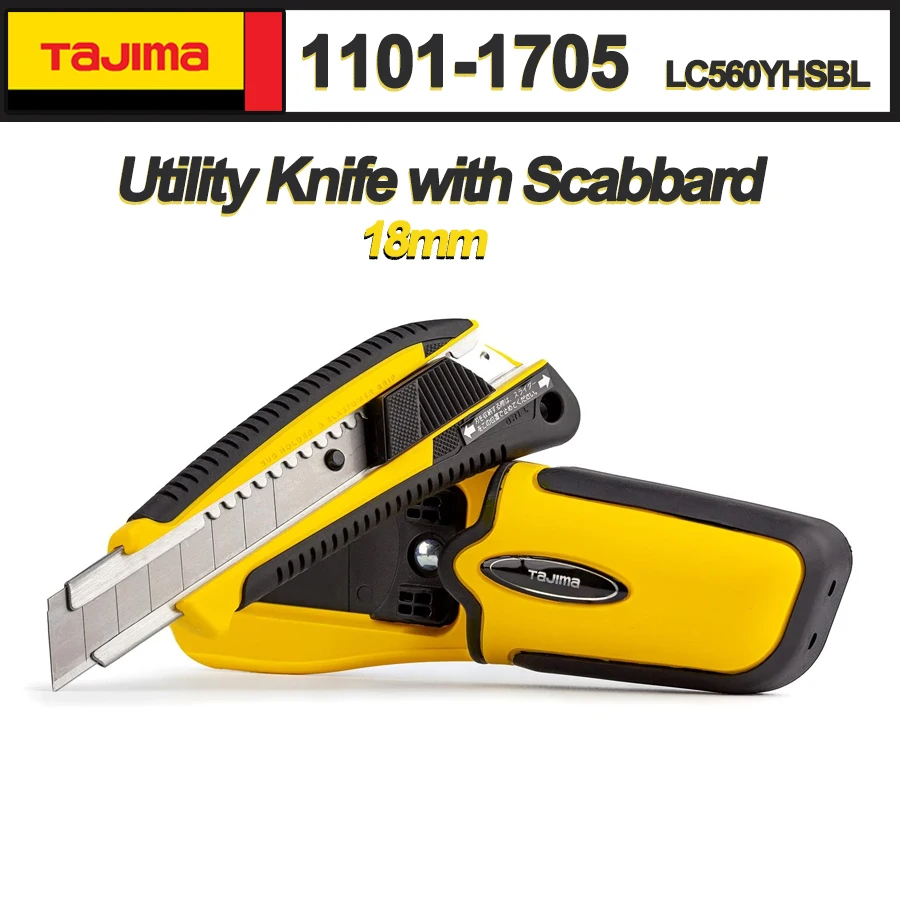 

TAJIMA LC560YHSBL Utility Knife 18mm Wallpaper Knife Automatic Lock with Scabbard Aluminum Alloy Pocket Knife 1101-1705