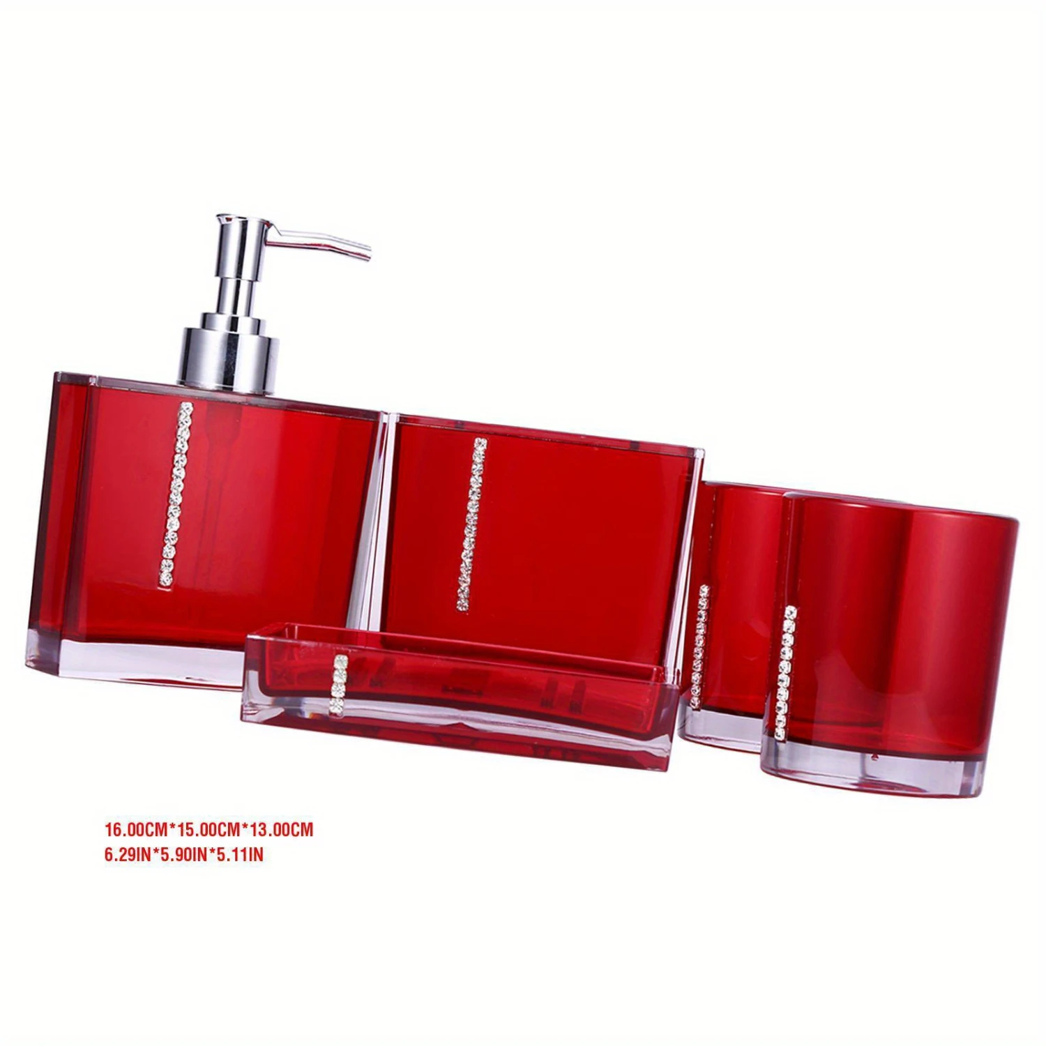 Luxury Red Acrylic Bathroom Accessories Set for , Hotel and Restaurant Use - 5PC/Set Bath Cup Bottle Toothbrush Holder Dish