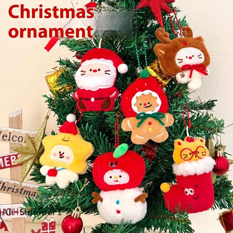 【E】 llavero con colgante de muñeco de peluche de Navidad de dibujos animados, muñeco de peluche suave y creativo, colgante para mochila, accesorios decorativos