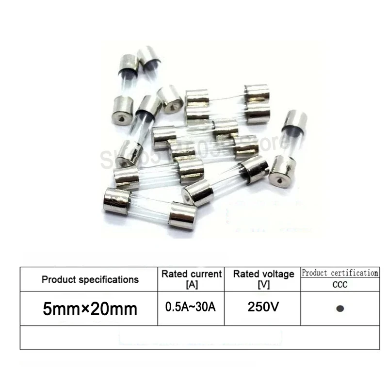 10PCS 5*20mm Glass Fuse Quick Break 250V 0.1A 0.2A 0.3A 0.5A 1A 2A 3.15A 4A 5A 6A 7A 8A 10A 12A 15A 20A 25A 30A Fast-blow Fuse