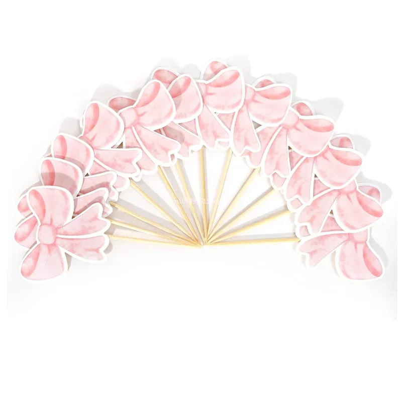 リボンカップケーキトッパー、ピンクリボンコケット誕生日ケーキデコレーション、独身ブライダル婚約結婚式女の子ベビーシャワー 생일초