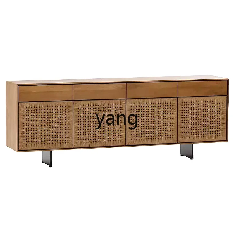 LT solid wood braided rope dining side cabinet modern simple living room teak color locker
