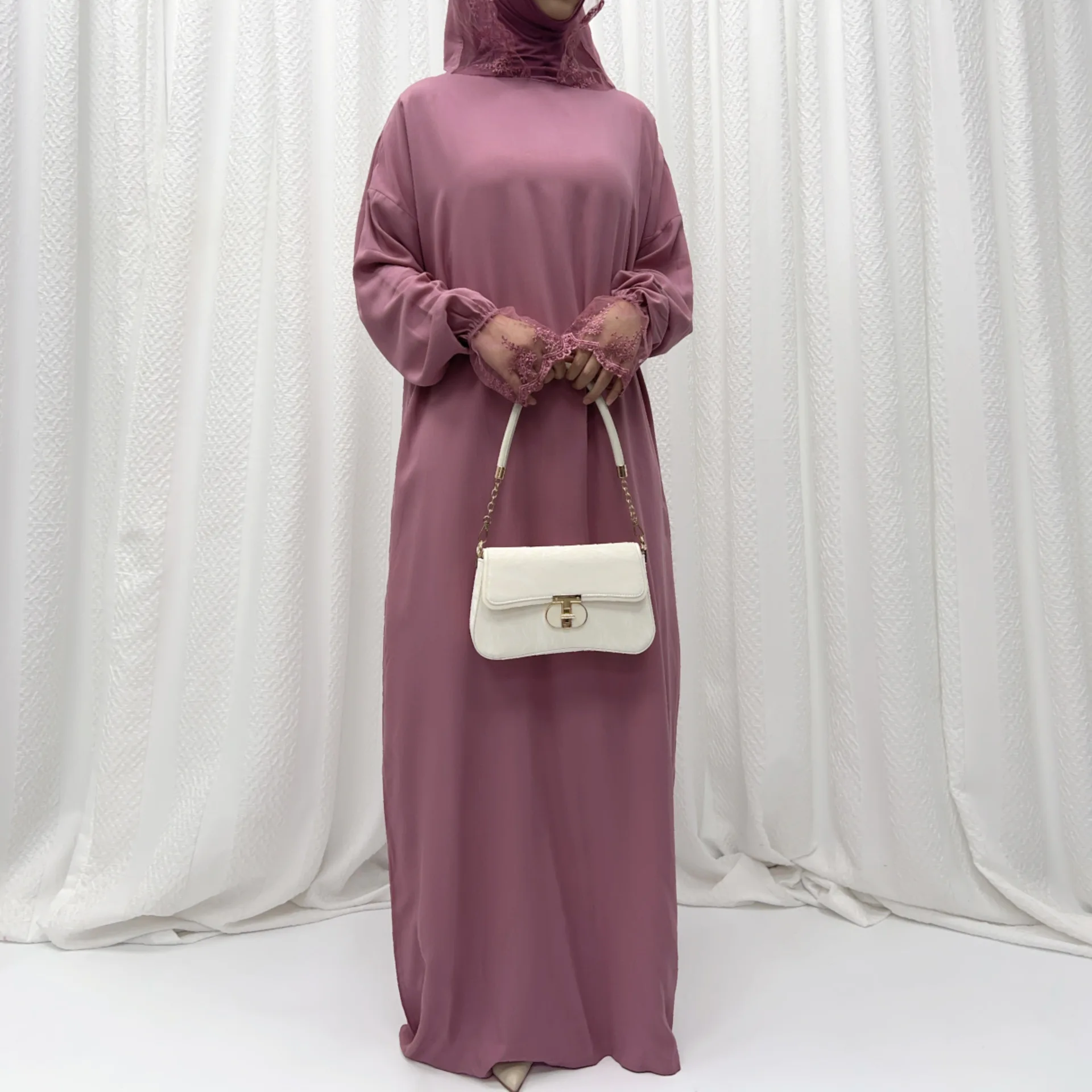 المرأة المسلمة الدانتيل فستان طويل مقنعين عباية تركيا قفطان جلابة الإسلام الملابس العربية رداء القفطان جلابية دبي عبايات ثوب #6