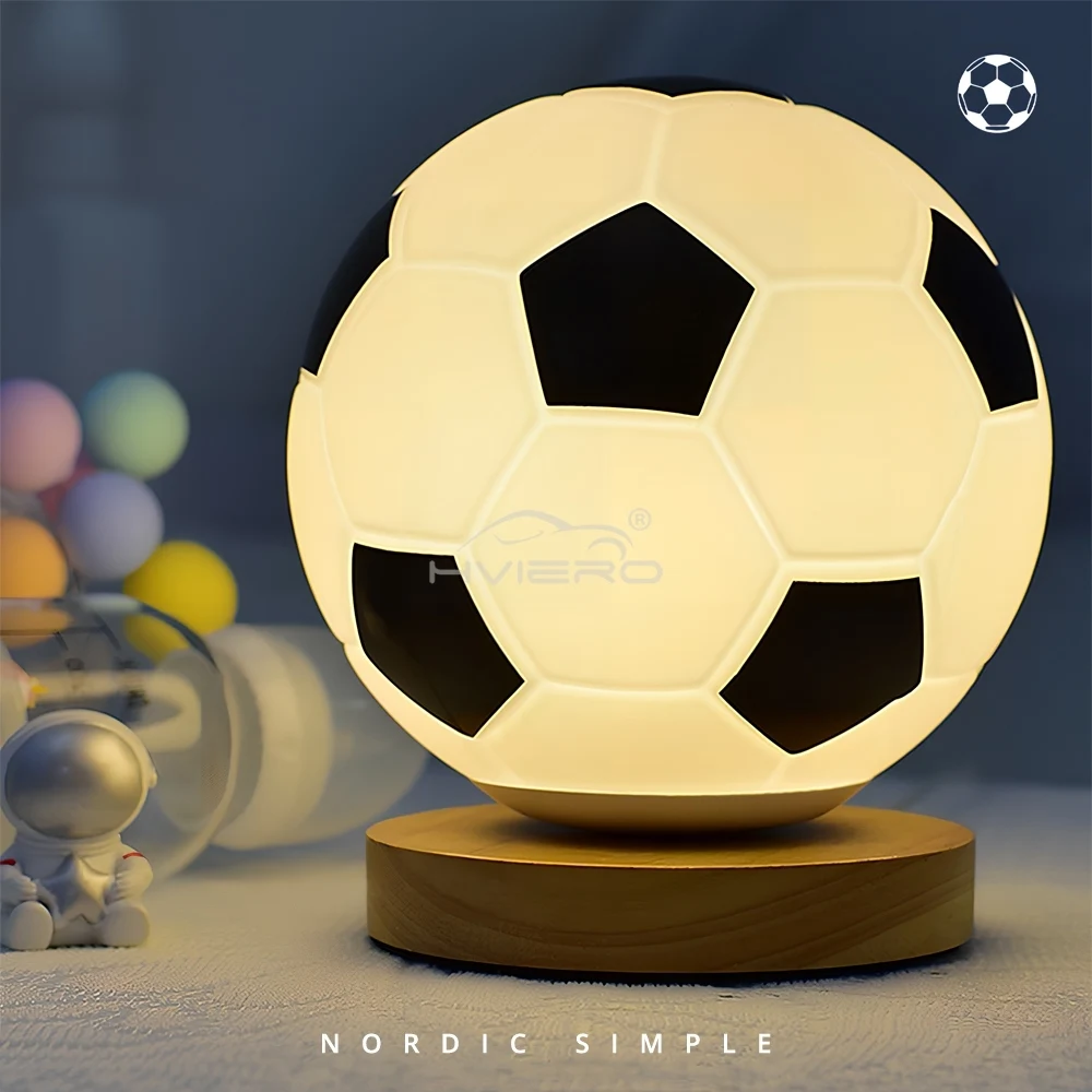 Football Night Light USB Warm White LED Circular Solid Wood Glass Small Table Lamp Bedsid Bedroom Study Decoration Illumination