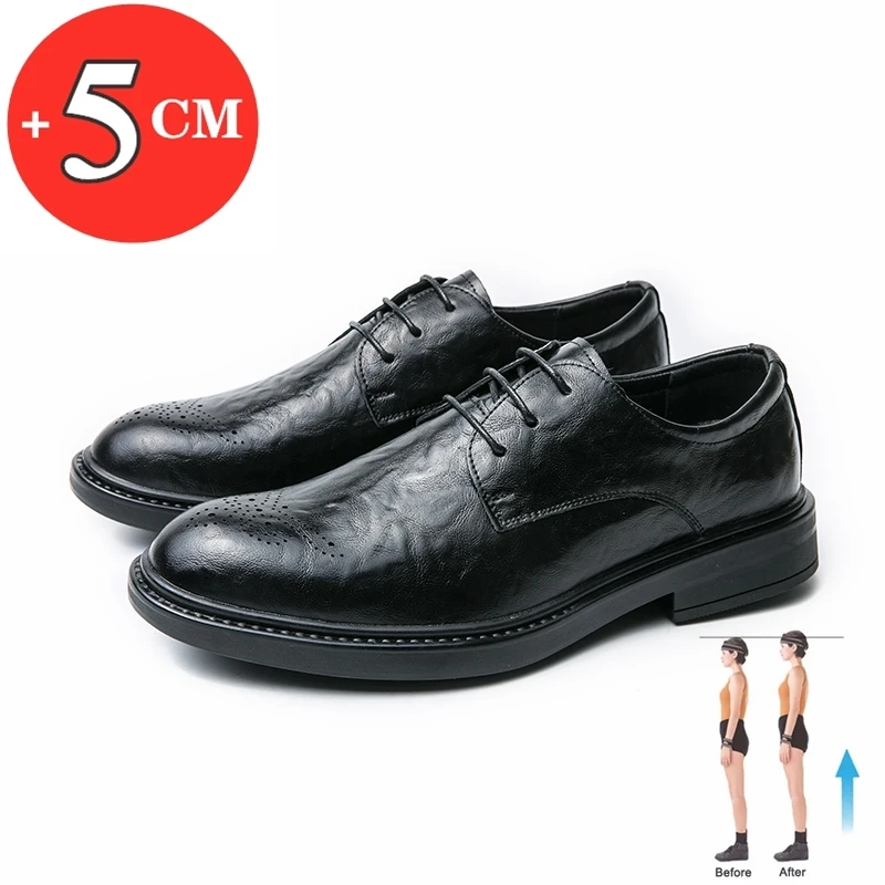 

Man High Heel 5CM / Flat Height Increase Casual Men Brogue Genuine Leather Shoes Man Oxford Dress Shoes Elevator Formal Wedding