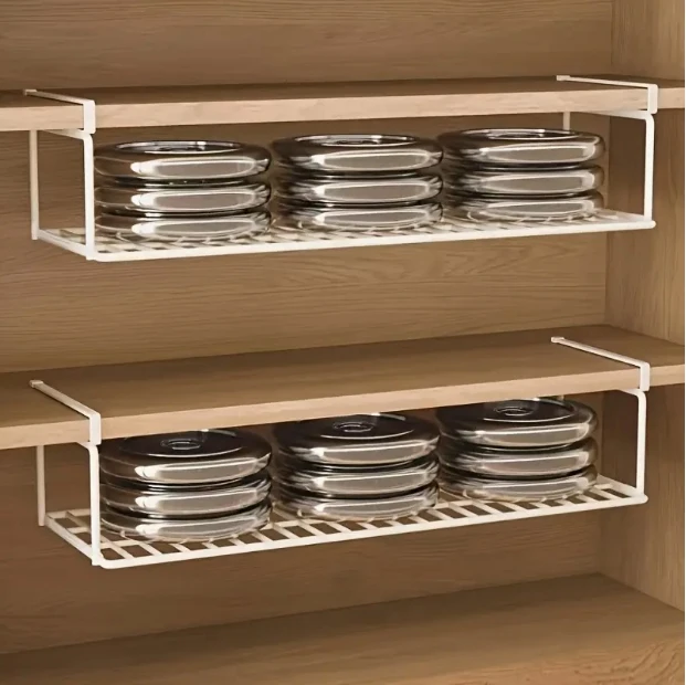 

40cm Hanging Baskets Large Metal Shelves Spice Dishes Storage Pantry Kitchen Closet Rack Under Desk Cabinet Bathroom Organizers